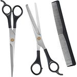 URAQT Haarschere Set, 2 Professionelle Scheren mit Effilierer und Kamm, Ergonomisches Design, Edelstahl, Schwarz
