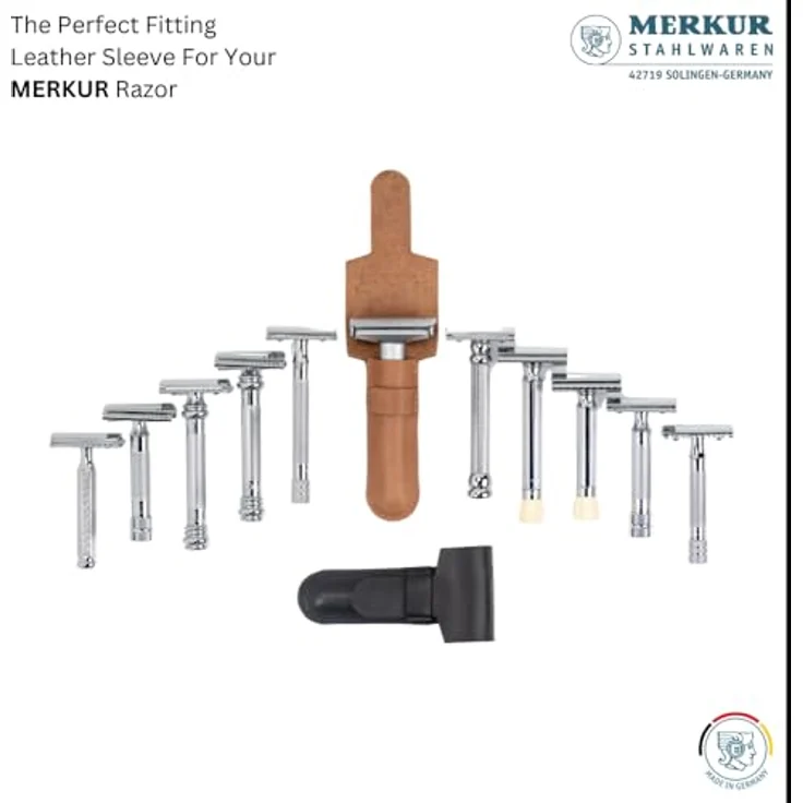 MERKUR Lederhülle Schwarz 5006, Rindleder für Rasierhobel bis 110 mm, Made in Germany – Bild 4