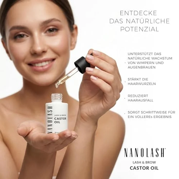 Nanolash Rizinusöl 30ml, 100% natürliches, kaltgepresstes Bio Öl für Wimpern- und Augenbrauenwachstum, hypoallergen, inklusive Pipette und Pinsel – Bild 4