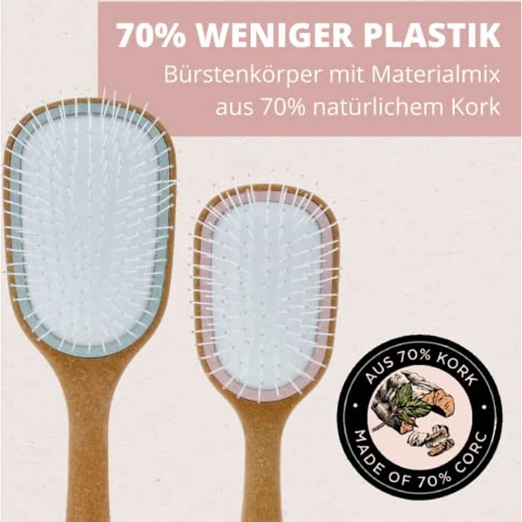 PARSA Beauty Nature Love Kork Haarbürste klein – Nachhaltige Wet & Dry Bürste für nasses und trockenes Haar – Haarbürste ohne Ziepen mit 70% Kork – Entwirrbürste Hair brushes – Bild 4