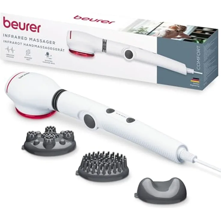 Beurer MG 44, 2-in-1 Massagegerät mit Infrarotlicht, 3 Massageaufsätzen, 2 Intensitätsstufen für Nacken, Rücken und Schulter