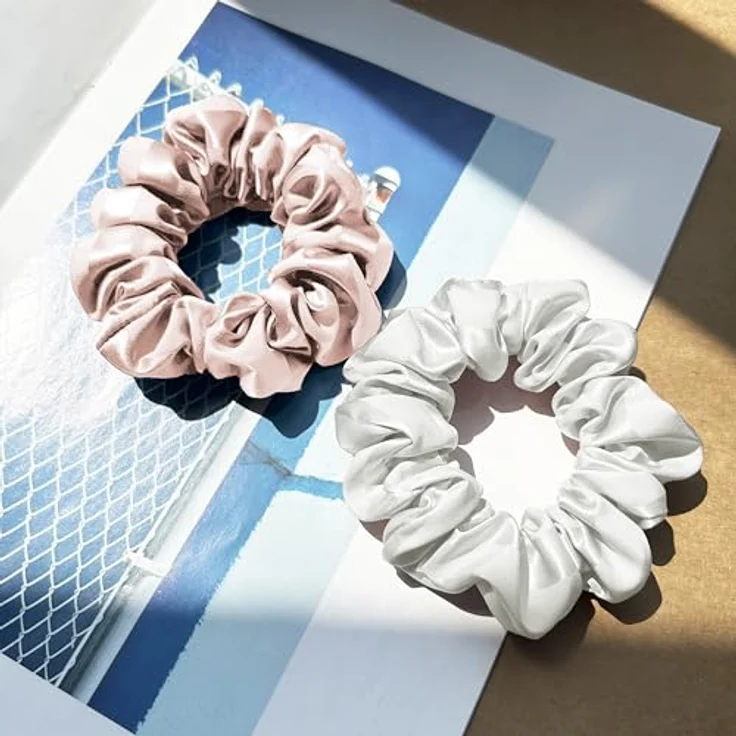 townssilk Seiden Scrunchie 2er-Set, 100% Maulbeerseide 6A/22 Momme, OEKO-TEX® zertifiziert, haarschonend & elastisch, Pink & White – Bild 5
