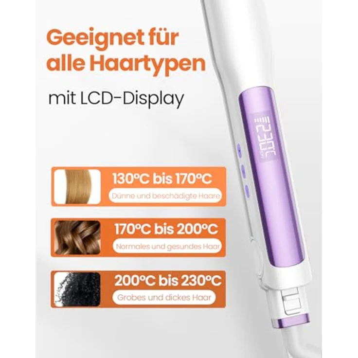 Faszin 2 in 1 Glätteisen mit Titanplatten, Ionen Haarglätter, 20s Schnellaufheizung, 11 Temperaturstufen, LCD-Display, 3D-Schwebepanel, 130°C-230°C - Weiß – Bild 5