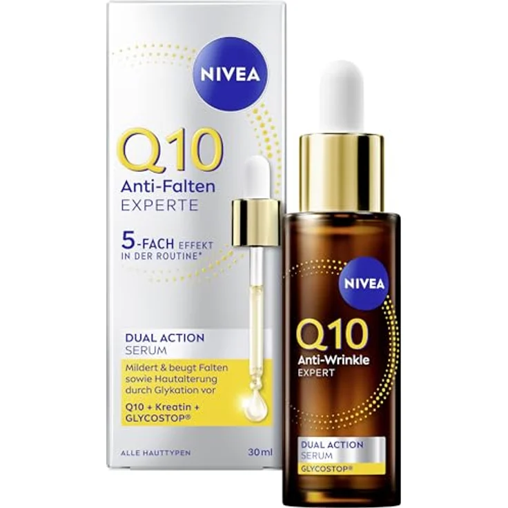 NIVEA Q10 Anti-Falten EXPERTE Dual Action Serum 30ml mit innovativer Anti-Glykationstechnologie und GLYCOSTOP® zur Faltenmilderung und -vorbeugung – Bild 1