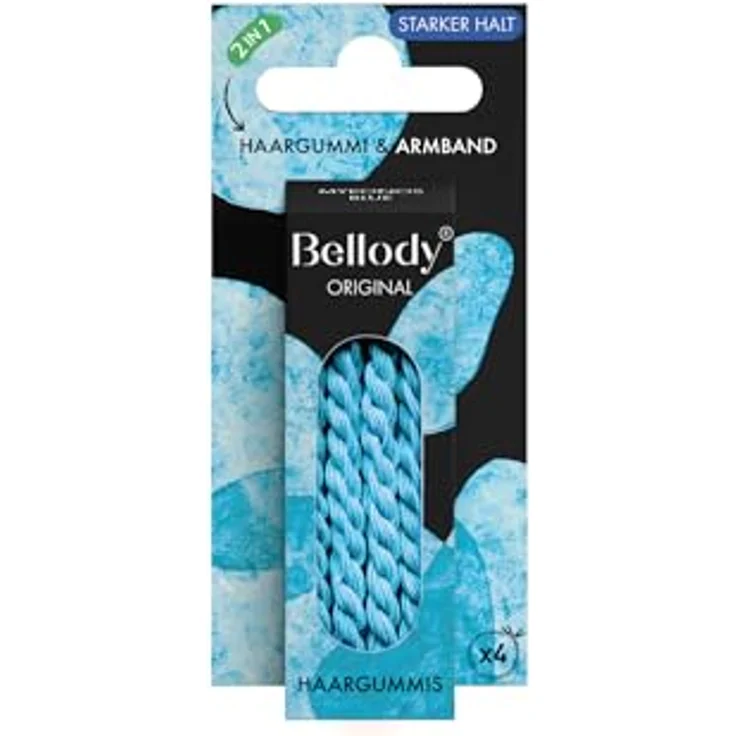 Bellody® Original Haargummis Sundance Edition, geflochtener Haargummi mit starkem Halt und sanftem Tragekomfort, 4er Set, Mykonos Blue – Bild 3