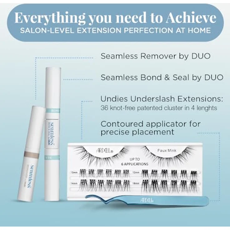ARDELL Seamless Underlash Extensions Kit Fauxmink | Natürliche Wimpernverlängerung bis zu 10 Tage | Set inkl. Remover, Applicator, Bond & Seal | 36 Wimpern Extensions in 4 Längen – Bild 4