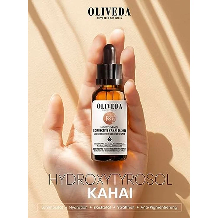 Oliveda F87 Corrective KAHAI ELIXIER 30ml I Feinere Poren I Hydration I Elastizität I Straffheit I Anti-Pigmentierung, Goldfarben – Bild 1