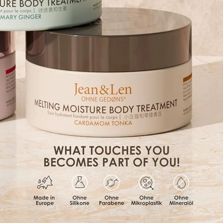 Jean & Len Melting Moisture Body Butter Cardamom & Tonka, pflegende Körperbutter für normale Haut, vegan, ohne Parabene & Silikone, 200 ml – Bild 5