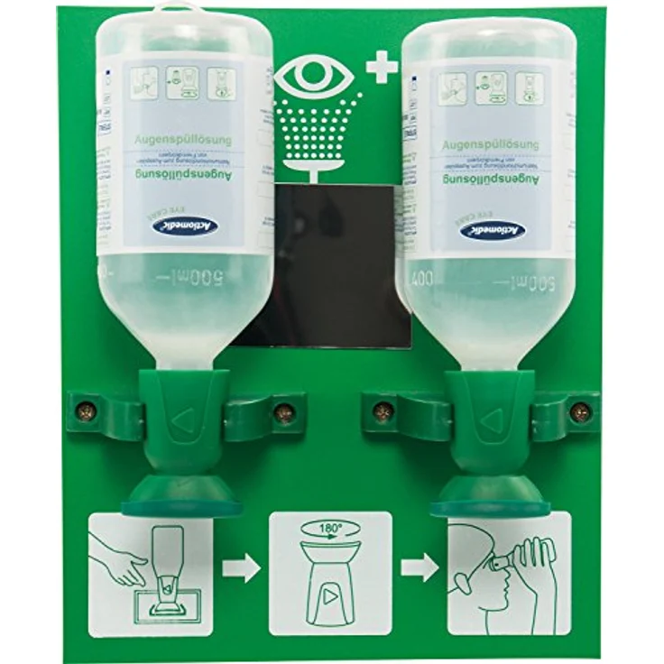 HYGOSTAR Augenspülstation Double 50012, Wandmontage mit 2x 500 ml Natriumchloridlösung, grün Kunststoff – Bild 1