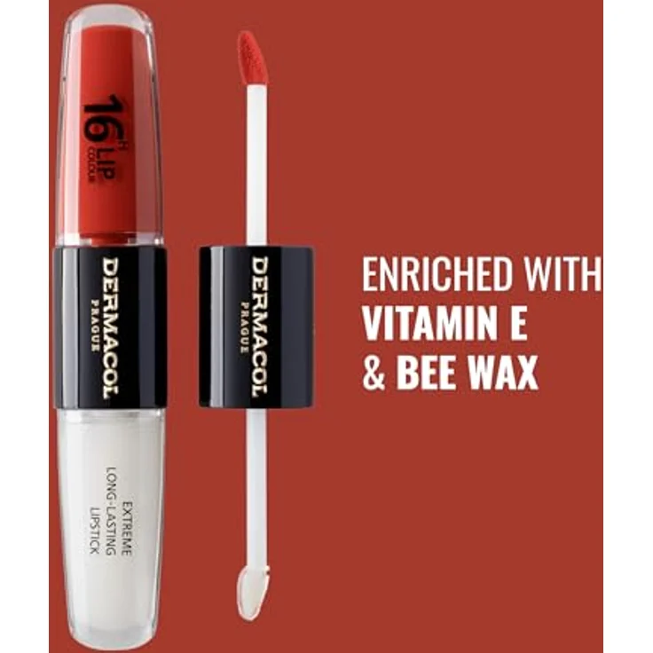 Dermacol 16H Lip Colour, langlebiger Lippenstift in Vibrant Red, 2x4 ml mit hoher Pigmentierung und feuchtigkeitsspendender Formel – Bild 3
