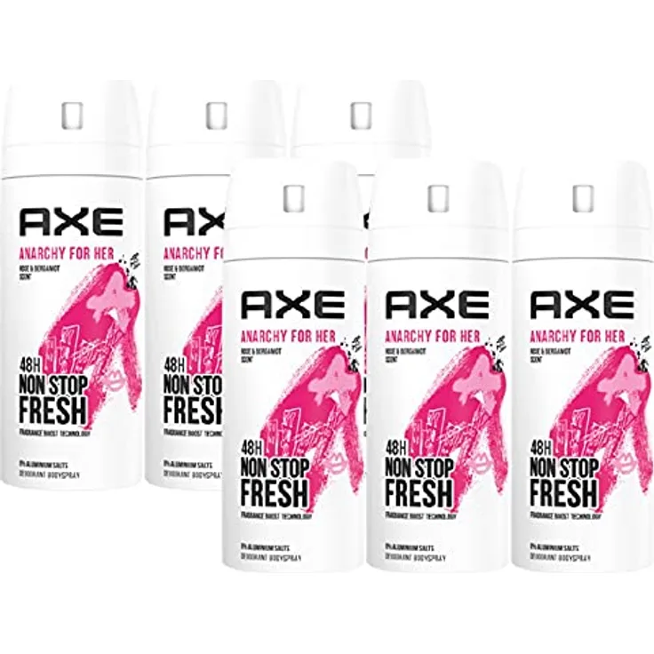 AXE Deo Anarchy for Her 6x 150ml, Deospray Bodyspray ohne Aluminiumsalze, Damen Frauen Women Deodorant, Frauendeo bekämpft geruchsbildende Bakterien und bindet unangenehme Gerüche (6 Produkte)