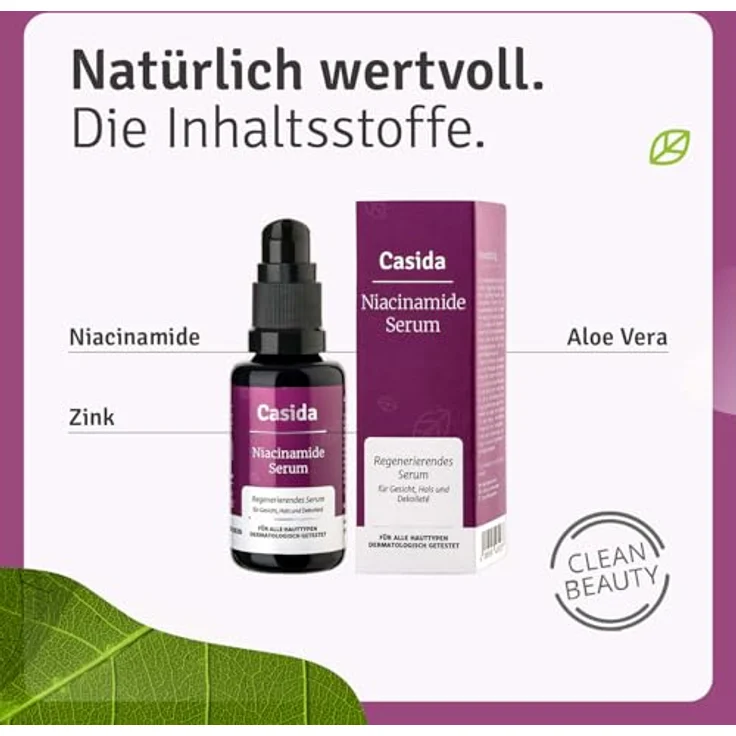 Casida Niacinamide Serum 30 ml, regenerierendes Gesichtsserum für verfeinertes Hautbild – Bild 2
