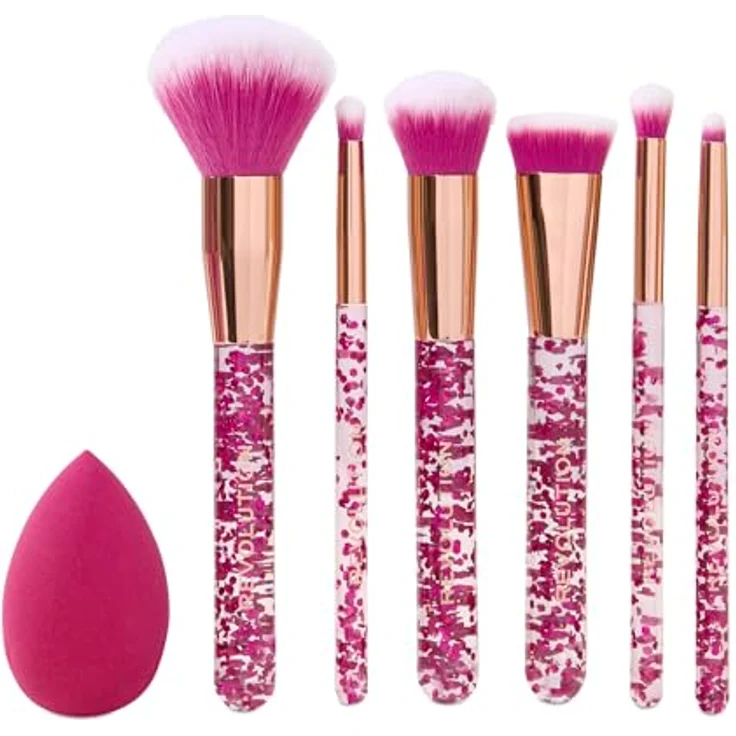 Revolution Beauty London Full Look Makeup Brush Gift Set, 7-teiliges Pinselset in Pink mit Blender-Schwamm, vegan und tierversuchsfrei – Bild 2