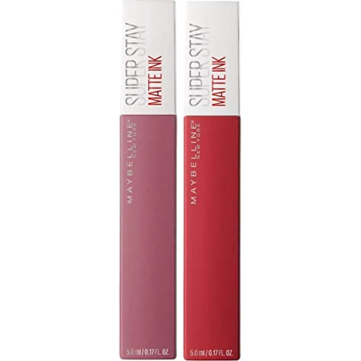 Maybelline New York Make Up Lipgloss Set Matte Ink Lipgloss, langanhaltend, hinterlässt keine Flecken, matter Effekt, Lover (15) + Pioneer (20), 5 ml, 2 Stück