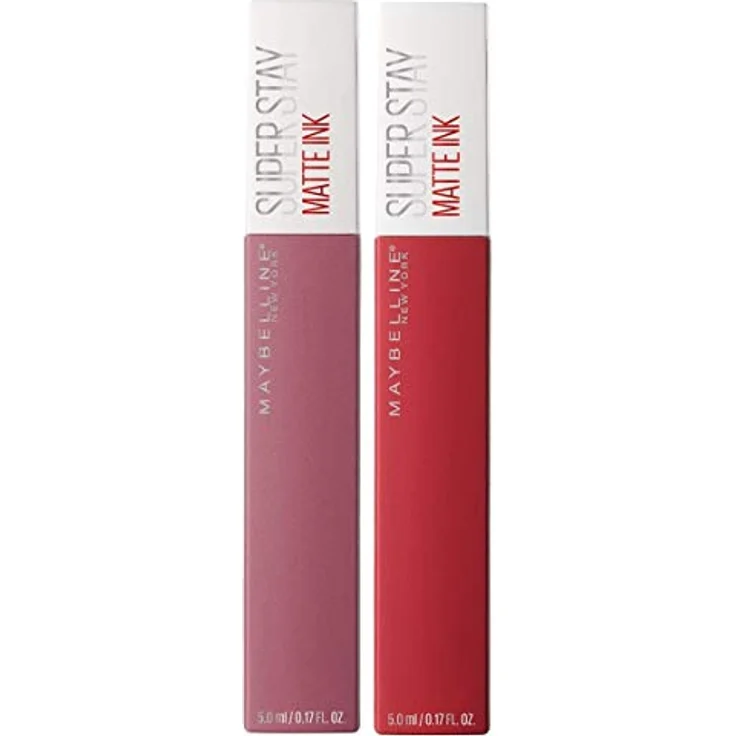 Maybelline New York Make Up Lipgloss Set Matte Ink Lipgloss, langanhaltend, hinterlässt keine Flecken, matter Effekt, Lover (15) + Pioneer (20), 5 ml, 2 Stück – Bild 1