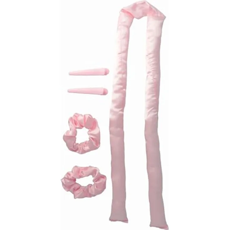 PARSA Beauty Locken Styler, hitzefreies Lockenwerkzeug mit rosafarbenem Satin-Obermaterial, sanft zum Haar, ideal für Nachtstyling, inkl. Druckknöpfen und Scrunchies
