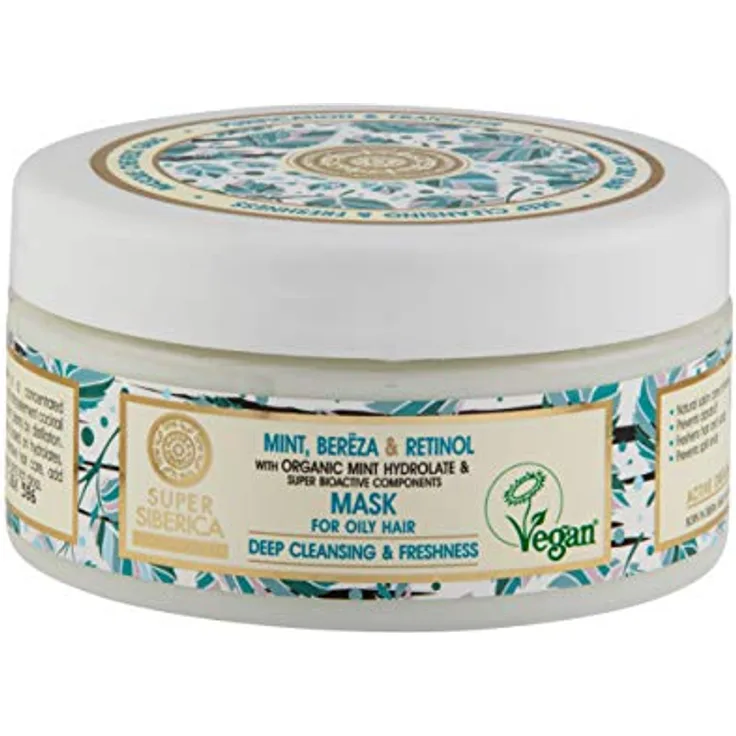 Natura Siberica Super Mint, Bereza & Retinol Maske für fettiges Haar, 300 ml
