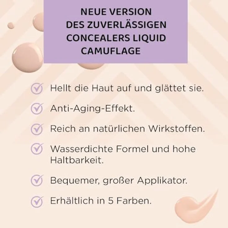 Eveline Cosmetics Liquid Camouflage, Wasserdichter Concealer mit Hyaluronsäure, Farbton 04, 7ml – Bild 4