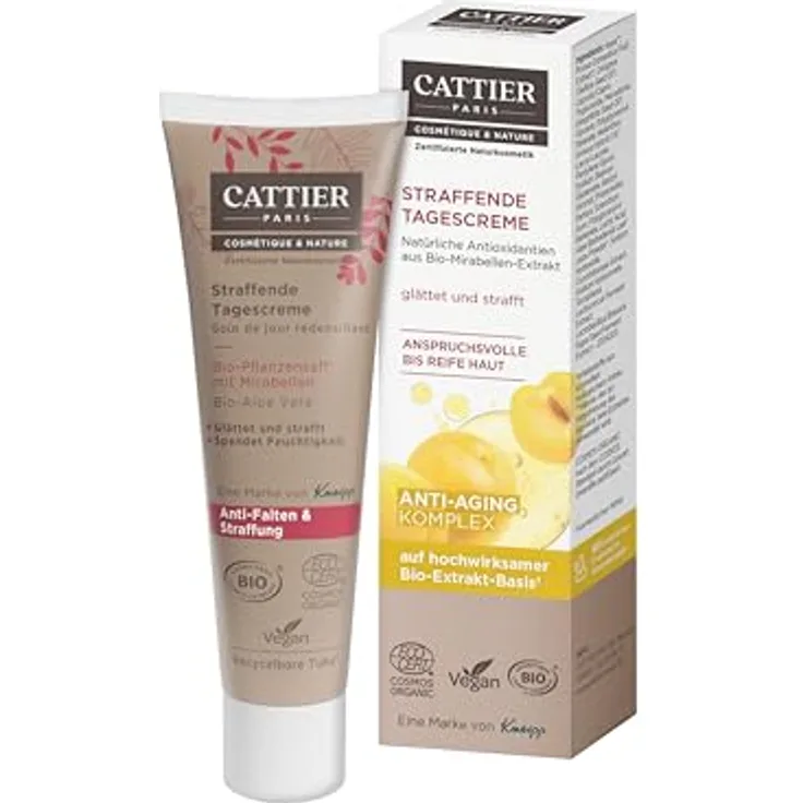 Cattier Straffende Tagescreme, Anti-Aging Gesichtscreme mit Bio-Mirabellen-Extrakt und Bio-Aloe Vera, 50 ml
