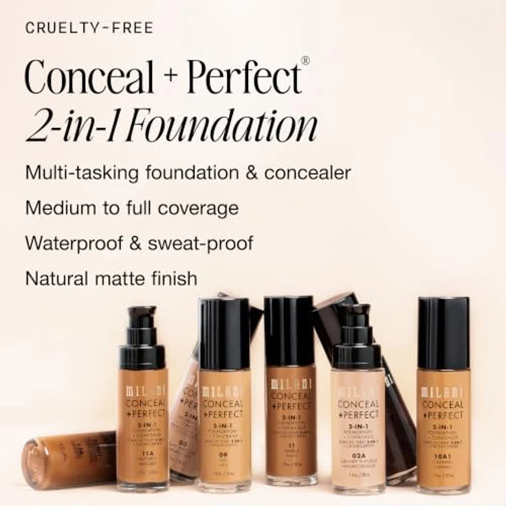 Milani Conceal + Perfect 2in1 Foundation, wasserfeste, cremige Foundation, 30 ml, Sand/07 – Bild 2