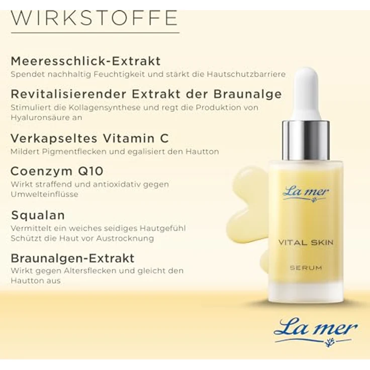LA MER Vital Skin Serum, hochkonzentriertes Gesichtsserum mit intensiver Feuchtigkeitszufuhr und Anti-Aging-Effekt, 30 ml – Bild 3