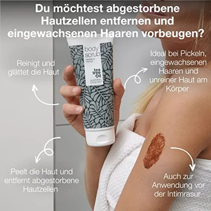 Australian Bodycare 3x Körperpeeling 200ml mit Teebaumöl | Gegen Pickel, unreine Haut, eingewachsene Haare, Reibeisenhaut und Erdbeerbeine | 100% natürlich und vegan | Dermatologisch getestet – Bild 2