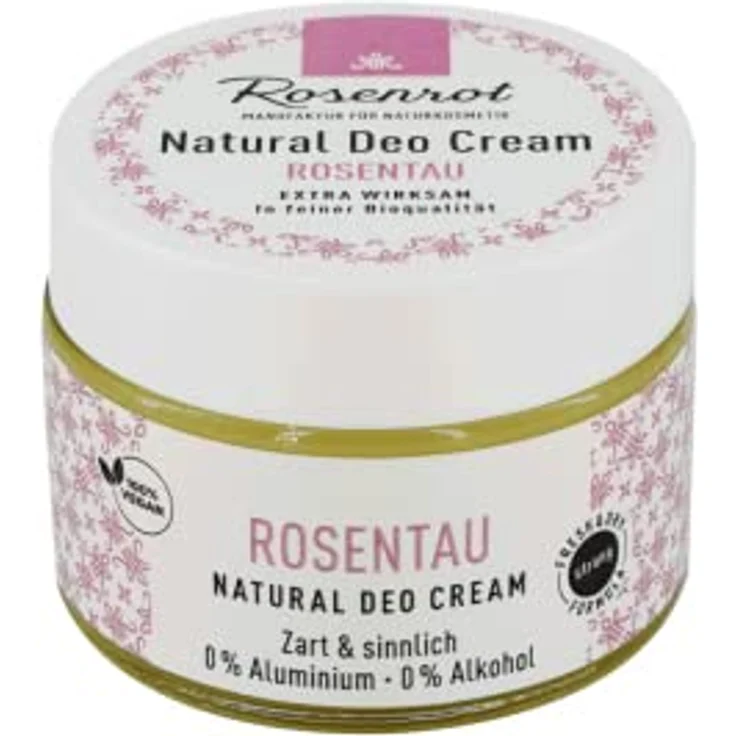 Rosenrot Deo-Creme, Rosentau 50g - 100% natürliche Deocreme mit Fresh and Dry Formel und sinnlichem Rosenduft – Bild 2