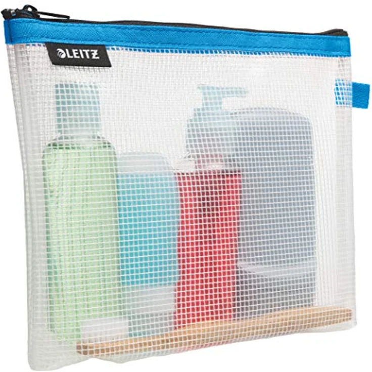 Leitz WOW Reise Zip-Kulturbeutel, durchsichtig, Wasserabweisend, Idealer Kosmetikbeutel für Reisen und im Handgepäck, Maße (BxHxT): 24 x 17 x 3 cm, Blau, 40140036 – Bild 2