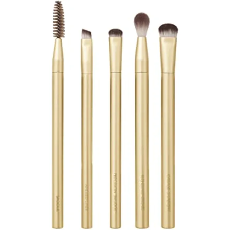 EcoTools Precious Metals Brightening Eye Set, Augenpinsel-Set, Präzisions-Make-up-Pinsel für Lidschatten, umweltfreundliches Make-up-Pinsel-Set, recyceltes Aluminium, Chrom, 5-teiliges Set