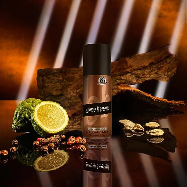 bruno banani Magnetic Man Deo-Bodyspray, Körperspray mit fesselnd-holziger Ambernote, 24h Halt, 150ml – Bild 5