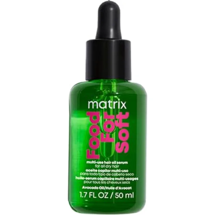 Matrix Leave-In Öl-Serum für trockenes bis sehr trockenes Haar, Mit Avocado-Öl und Hyaluronsäure, Hitzeschutz bis 230°C, Feuchtigkeitsspendend, Vegane Formel, Food For Soft, 1 x 50 ml