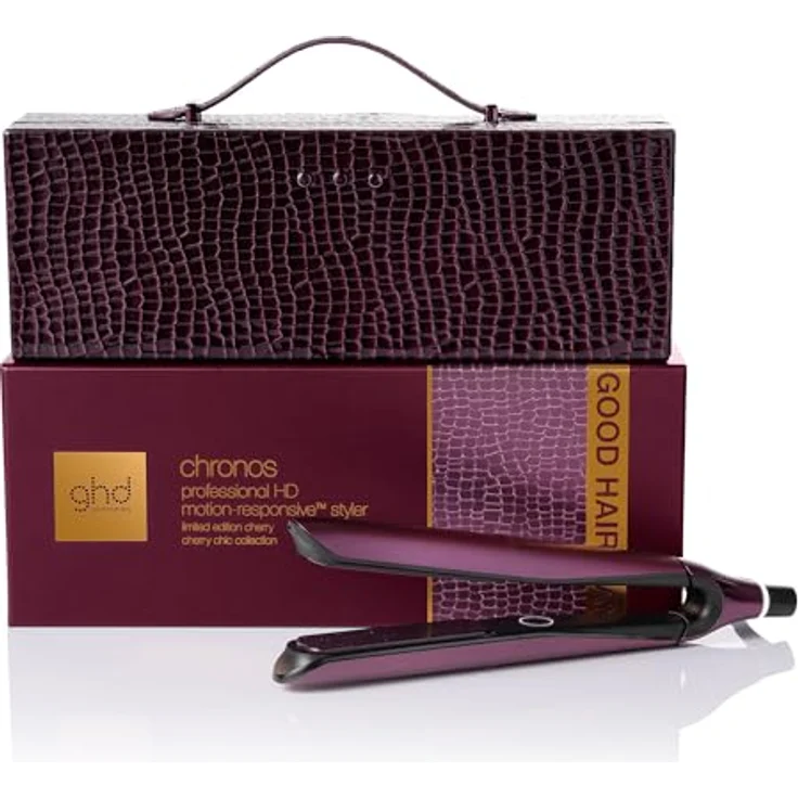 ghd chronos Limited Edition Glätteisen Cherry Chic, 26mm Platten, HD-Motion Responsive Technologie, luxuriöses Vanity Case, Kirschrot – Bild 1
