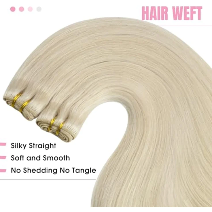YoungSee Tressen Echthaar Extensions #60, 100g Platinblond, 35cm, Remy Haar zum Einnähen, vielseitig stylbar – Bild 4