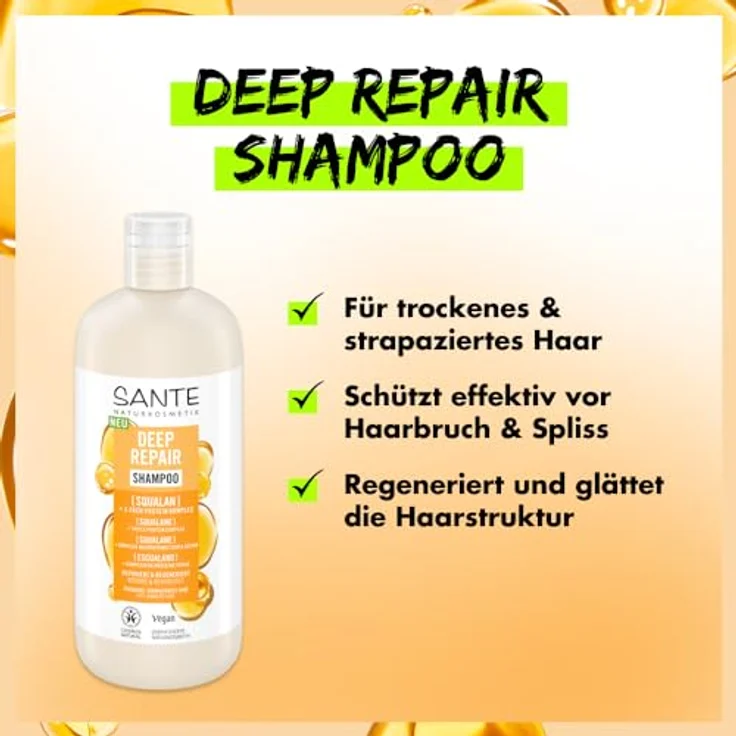 SANTE Naturkosmetik Deep Repair Shampoo Squalan + 3-Fach Protein Komplex, veganes Pflegeshampoo für geschmeidiges und glänzendes Haar, 500 ml – Bild 4