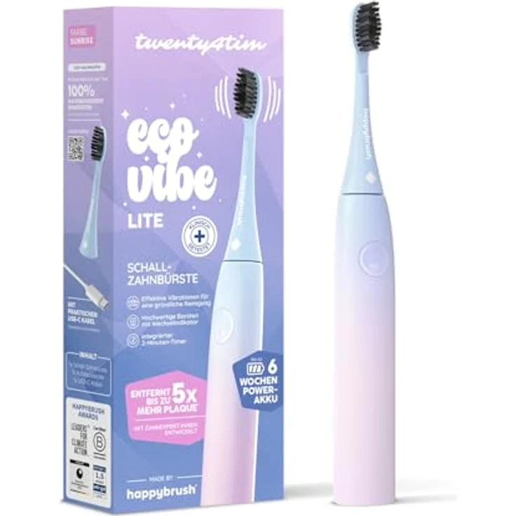 happybrush Eco Vibe Lite Schallzahnbürste mit Timer, 6 Wochen Akku, Travel-Lock & Indikatorborsten, Reisefreundlich – Bild 2