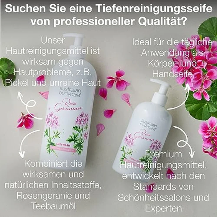 Australian Bodycare Skin Wash Professional 500 ml - Teebaumöl & Rose Duschgel - Für weiche, unreine Haut, ideal vor Haarentfernung – Bild 2