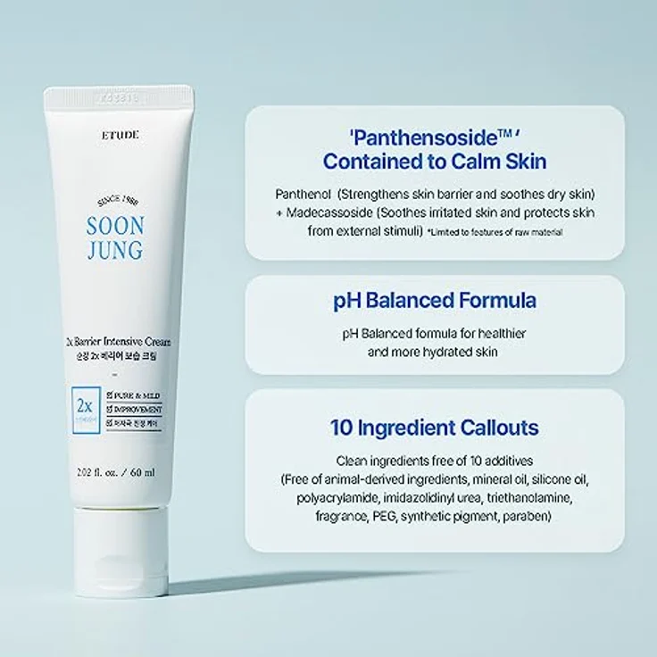 Etude House SoonJung 2x Barrier Intensive Creme 60ml, hypoallergene Sheabutter-Gesichtscreme für empfindliche Haut, wasser-ölabgestimmte Feuchtigkeitspflege – Bild 4