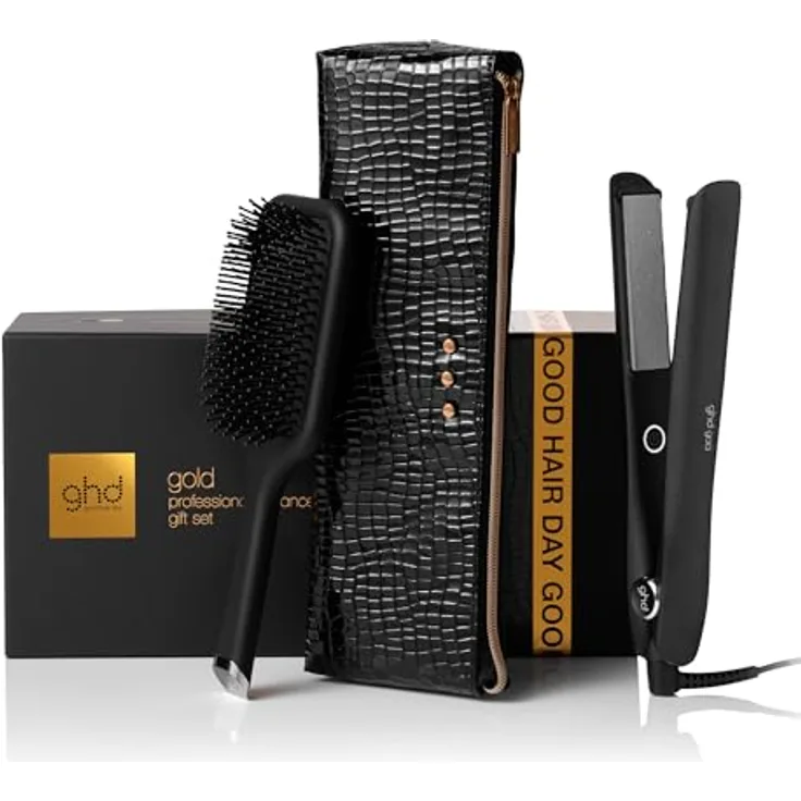 ghd gold® Styler Geschenkset, Glätteisen mit Dual-Zone Technologie, inklusive Paddle Brush und Hitzeschutz-Tasche