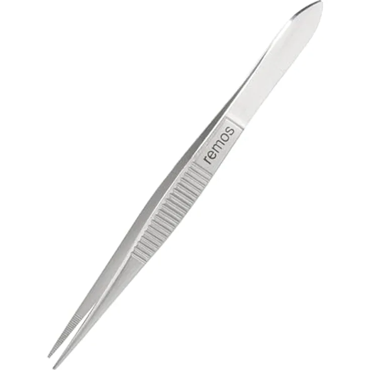 remos professional body care REMOS Splitterpinzette, rostfreier Edelstahl mit gezahnter Spitze, 8 cm, rutschfester Halt