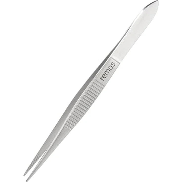 remos professional body care REMOS Splitterpinzette, rostfreier Edelstahl mit gezahnter Spitze, 8 cm, rutschfester Halt – Bild 1