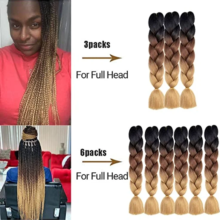 Shangxiu Jumbo Braids 24 Zoll, Ombre Braun Kanekalon Braiding Haare, 6 Packungen Knotless Yaki Zöpfe für Haarverlängerungen – Bild 4