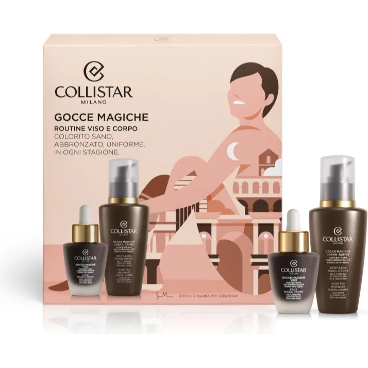 Collistar Magic Drops Set, Selbstbräunungs-Kosmetikset mit 125 ml Körper- und 30 ml Gesichts-Konzentrat, schnell einziehend und fleckenfrei