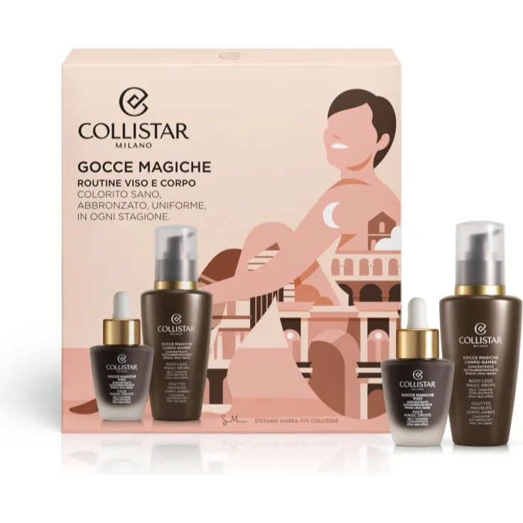 Collistar Magic Drops Set, Selbstbräunungs-Kosmetikset mit 125 ml Körper- und 30 ml Gesichts-Konzentrat, schnell einziehend und fleckenfrei