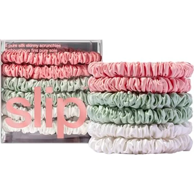 SLIP Silk Skinnie Scrunchies in Schwarz, Rosa und Karamell aus 100% reiner Maulbeerseide mit 22 Momme - Haargummi-Set für Frauen – Bild 2
