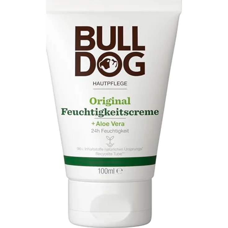 BULLDOG Original Feuchtigkeitscreme mit Aloe Vera, 24h Pflege, 96 % natürlich, nicht fettend oder klebrig, 100ml