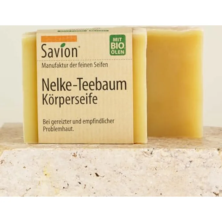 Savion Nelke-Teebaum Handseife 80g, Körperseife mit Teebaumöl, antibiotischen Eigenschaften und rückfettend