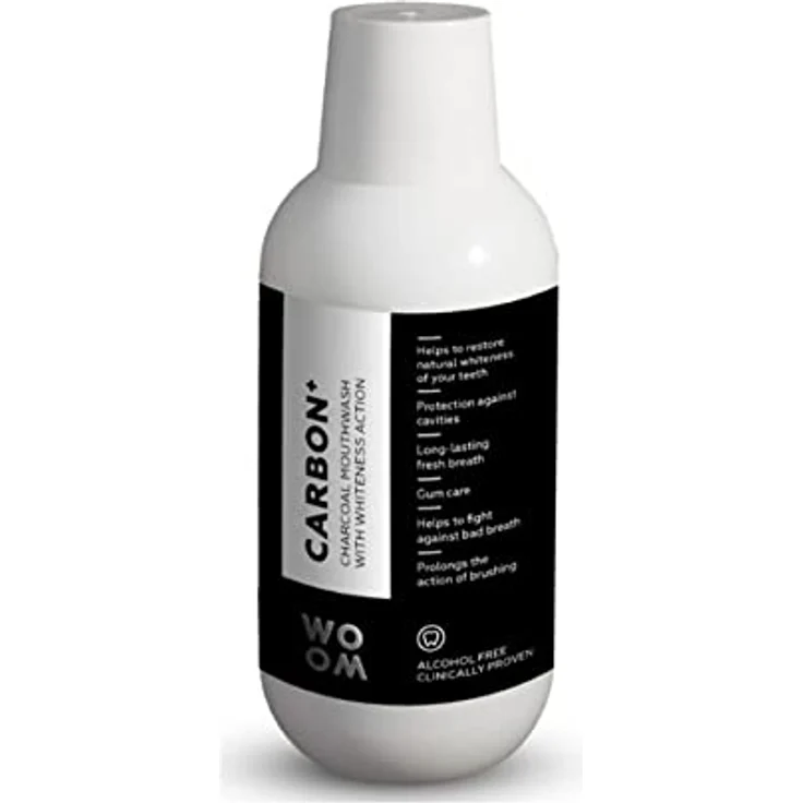 WOOM Carbon+ Mouthwash, bleichendes Mundwasser mit Aktivkohle, 500 ml zur Bekämpfung von Zahnbelag und Erfrischung des Atems – Bild 2