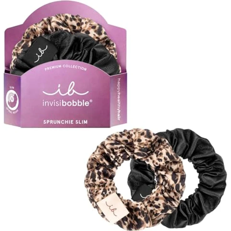 invisibobble SPRUNCHIE SLIM PREMIUM Leo, 31% weniger Schäden und 68% weniger sichtbare Spuren, schwarz-leopardenmuster
