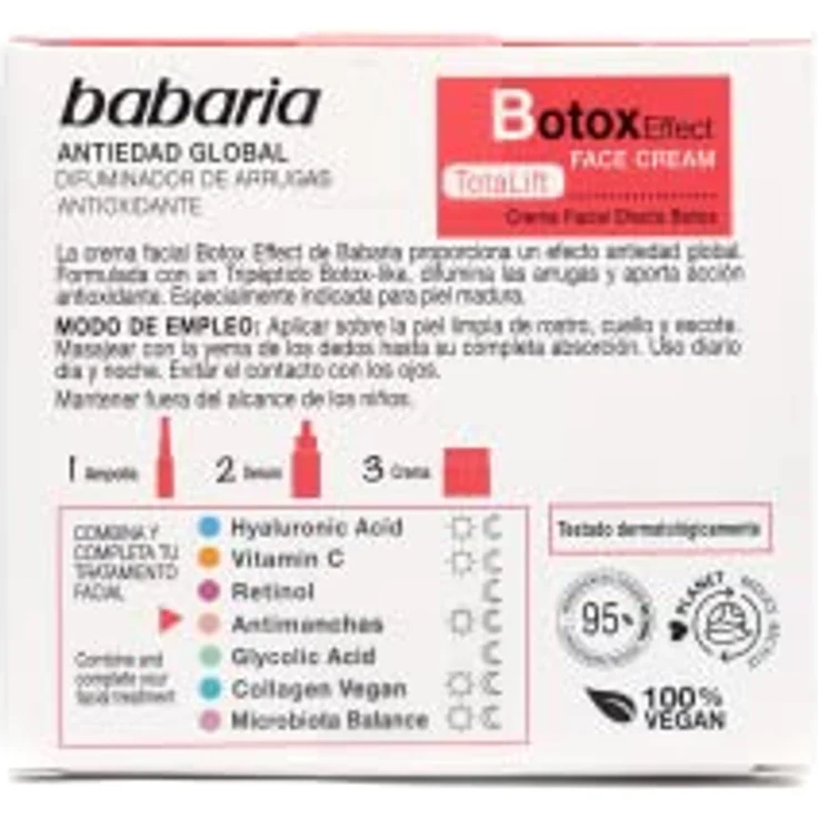 Babaria Botox Effect Gesichtscreme, 50 ml, intensiv feuchtigkeitsspendend und glättend – Bild 3