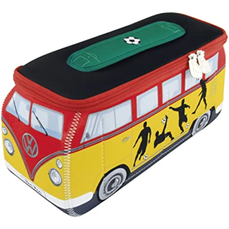 BRISA VW Collection - Volkswagen Neopren Universal-Schmink-Kosmetik-Kultur-Reise-Apotheke-Tasche-Beutel im T1 Bulli Bus Design (Fußball/Bunt/Groß)